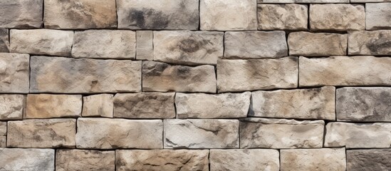 Rocky wall construction background texture Ancient weathered stone surface with a blend of gray and beige tones Sturdy and rough this solid stonewall created with cement offers a blank masonry as a b