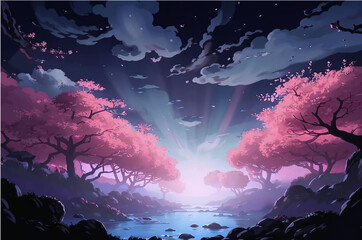 Fototapeta premium Japanese-style oil painting with sakura. ai 