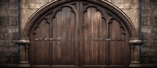 Naklejka premium Wooden ancient door of a church background copy space