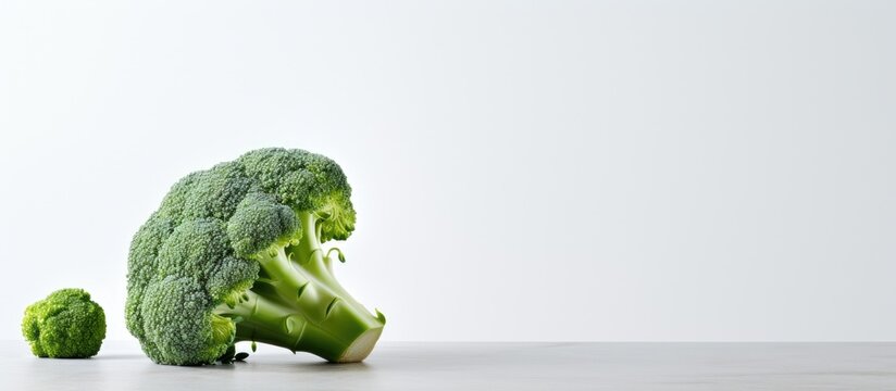 Fresh broccoli on the whte table Broccoli with copy space