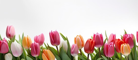 Obraz premium A beautiful image of tulips on a white background with plenty of copy space