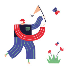 Man catches a butterfly in a net