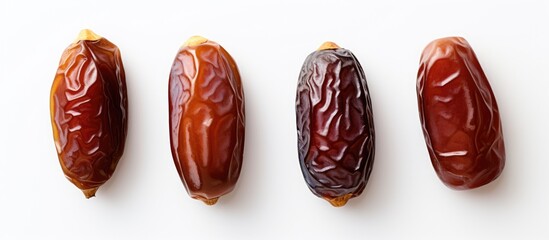 Top view of three dates on white background. copy space available