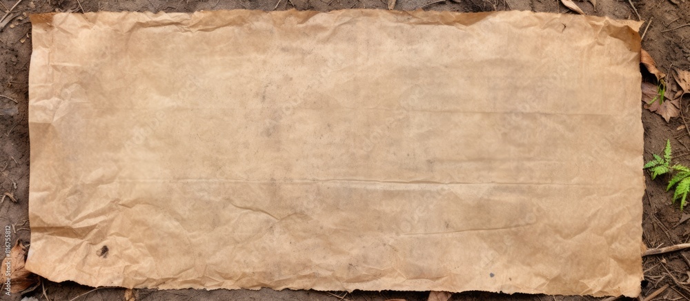 Aufkleber piece of brown paper with dark burnt borders isolated on white top view space for text. copy space a