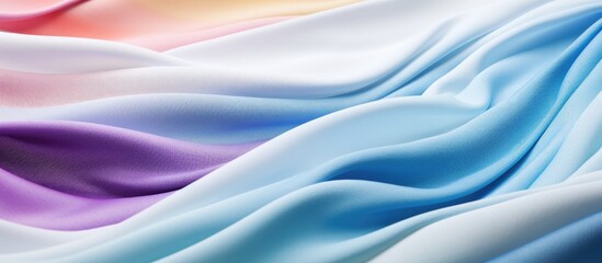 Obraz premium Bed linen surface at the resort Close up of soft multicolored wave patterns fabric texture as background Sea vacation beach season Towel on a sun lounger. copy space available