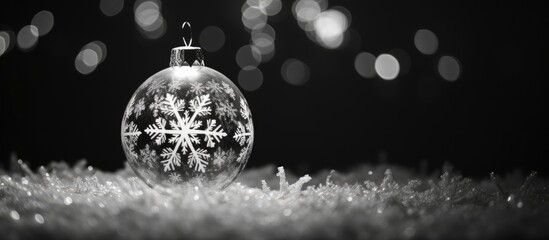 Black And White Christmas Tree Ball With Snowflakes Copy Space