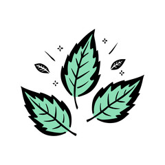 Fototapeta premium Leaves Mint stylized doodle, contour drawing mint color, isolated on white background.