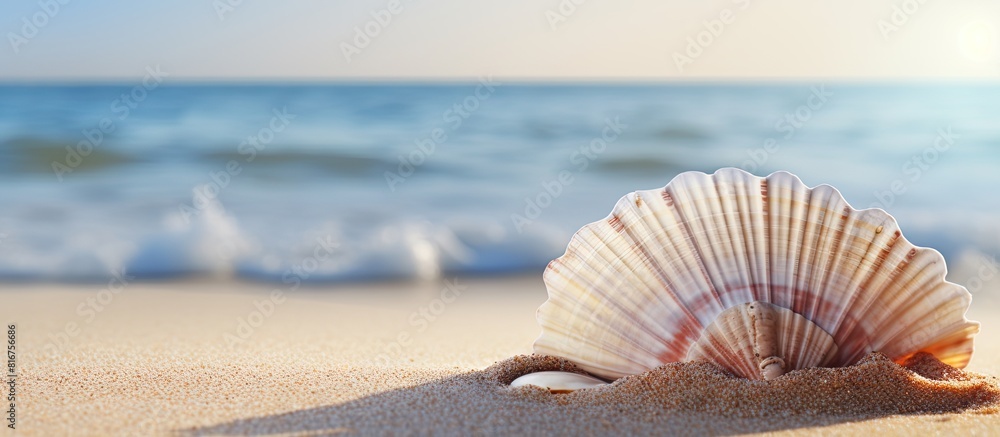 Poster background sand with shell. copy space available