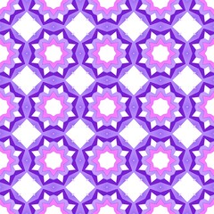 Illustration of seamless kaleidoscopic purple patterns on a white background