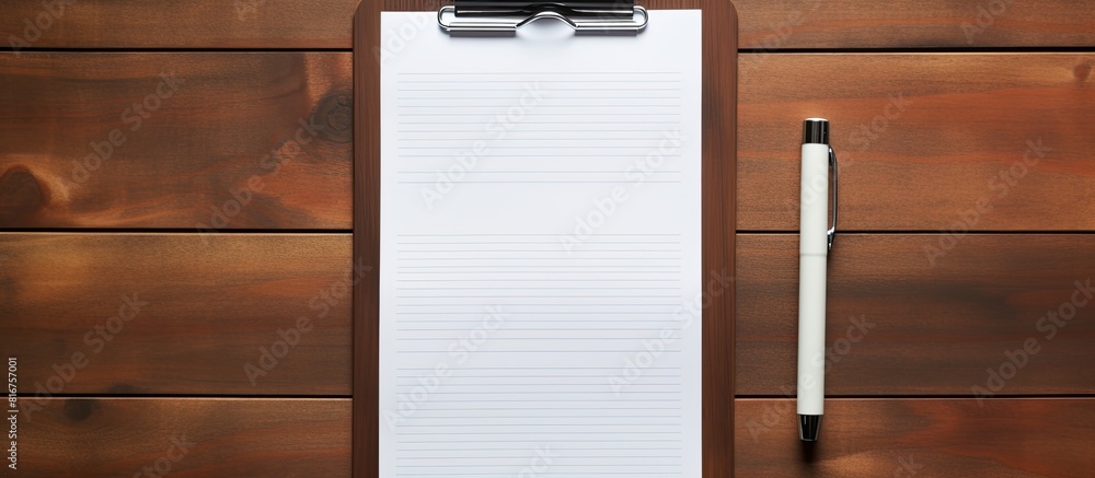 Poster a copy space image of a checklist with a pen resting on a wooden background