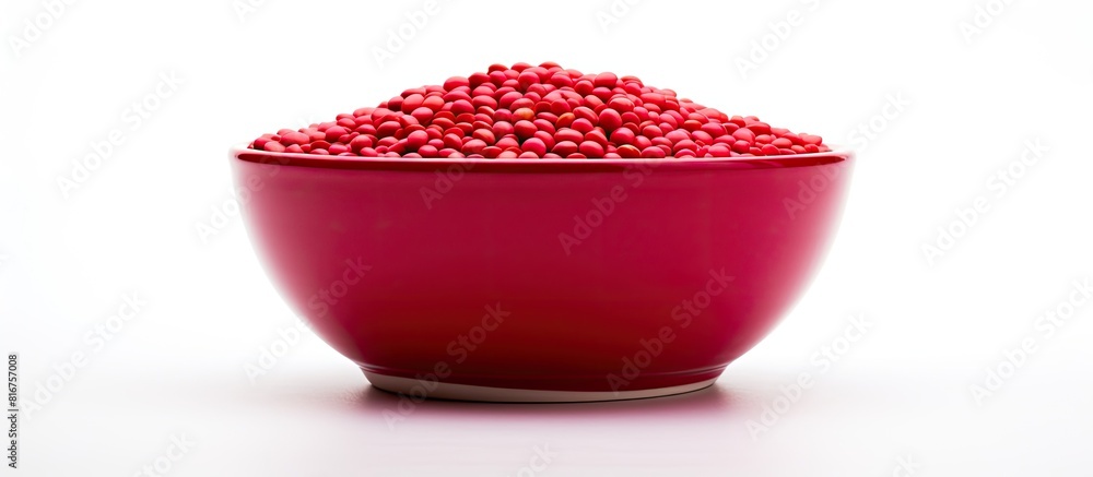 Poster dry pea in a red bowl isolated on white background with copy space