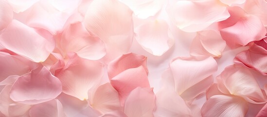 Pressed and dried delicate pink petals of rose flowers. copy space available