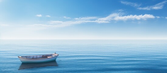Naklejka premium Blurred photo of Row boat in summer crystal clear blue sea under bright sky landscape background. copy space available
