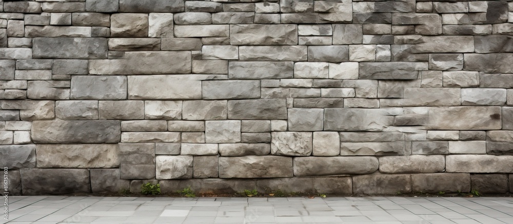 Poster stone wall background with pavement. copy space available