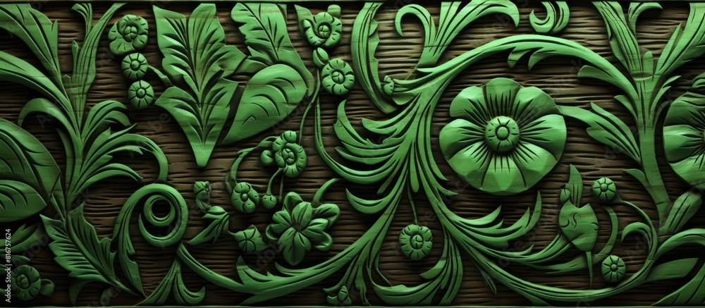 Poster green wooden background with flower patterns. copy space available