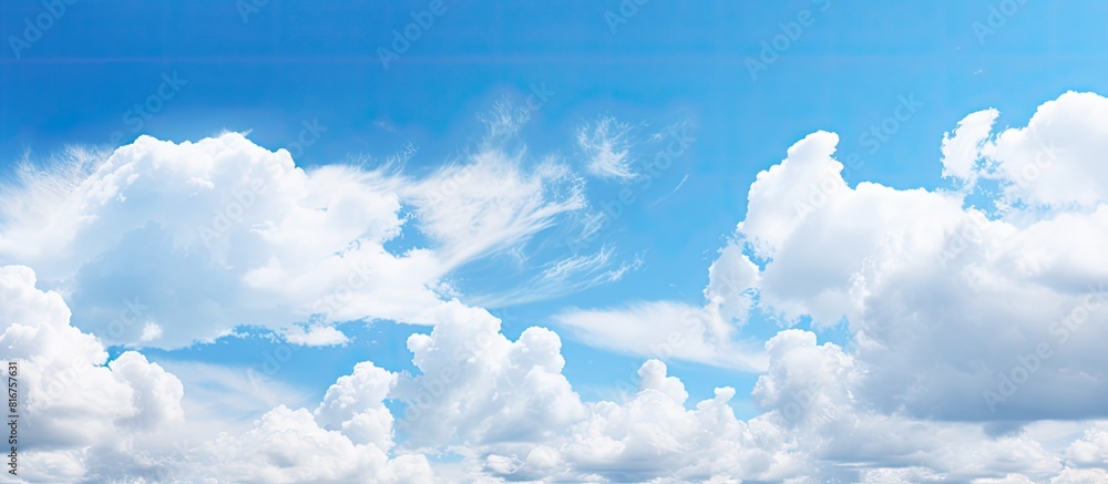 Aufkleber Summer cloudy blue sky background Panoramic view with beautiful clouds Horizontal cloudscape Design element Copy space