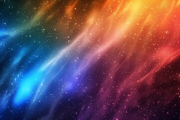 Naklejka premium Vibrant and colorful abstract cosmic background with glitter particles and bright, shiny light effect, perfect for space-themed wallpapers and designs with a celestial, futuristic, and artistic feel