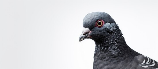 Polish helmet or Kryska Polska a breed of fancy pigeon in front of white background. copy space available © Gular
