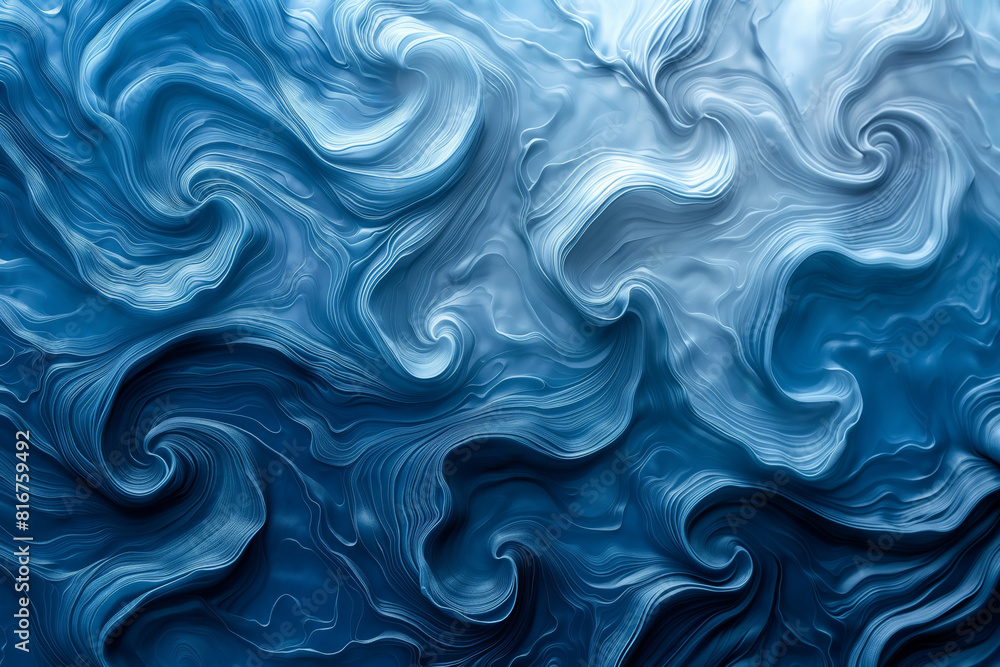 Poster striking image of blue fluid swirls with a mesmerizing abstract pattern