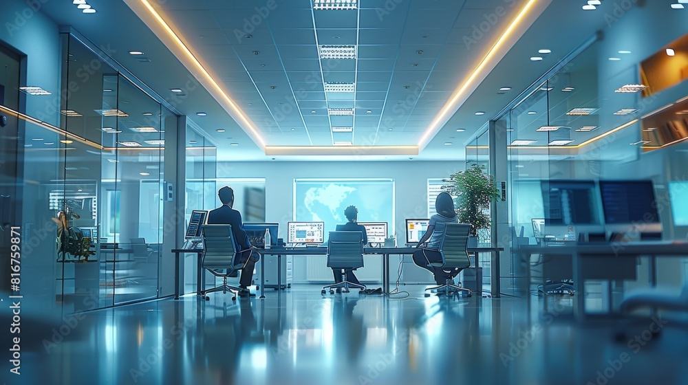 Poster a modern well lit office environment with a diverse team of professionals engaging in an audit meeti