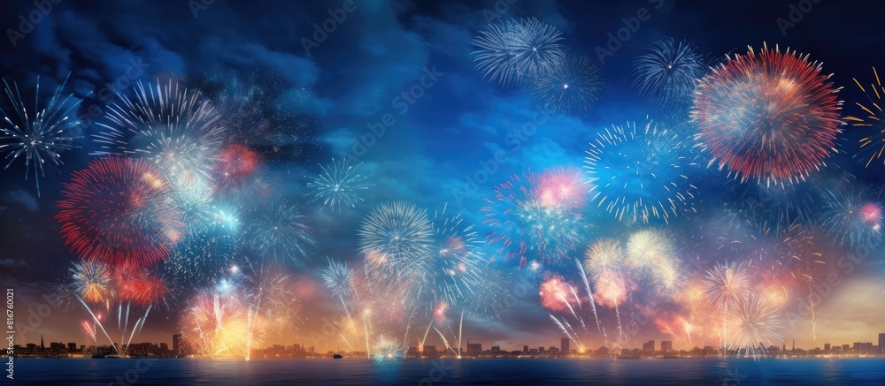 Poster fireworks at new year and copy space abstract holiday background