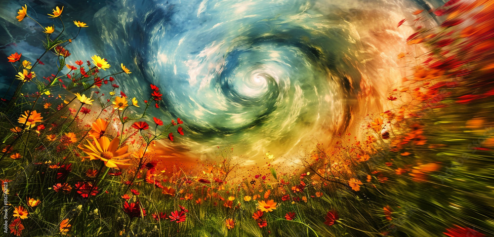 Poster a swirl of colors and textures in an abstract wildflower field.