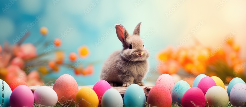 Aufkleber colorful easter themed composition with a charming bunny and eggs set against a vibrant background c