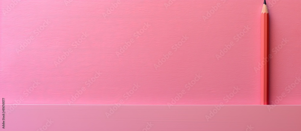 Poster pink paper on a pink background with a colored pencil to color the world minimal flat lay. copy spac