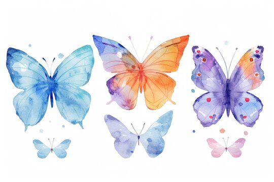 Colorful watercolor butterflies on a plain white background. Perfect for nature or spring themed designs
