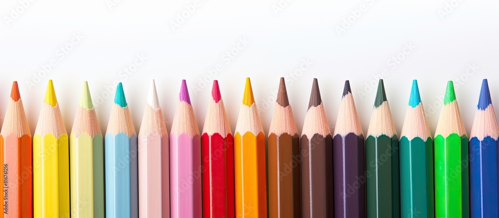 Aufkleber Close up of color pencils with different color over white background. copy space available