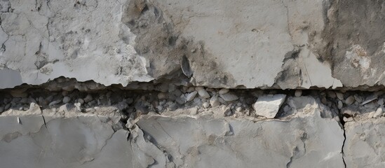 A close up image of a concrete vertical joint with rough skin texture revealing the aftermath of removing the suggested fix Expanded metal alongside the formwork surface. copy space available