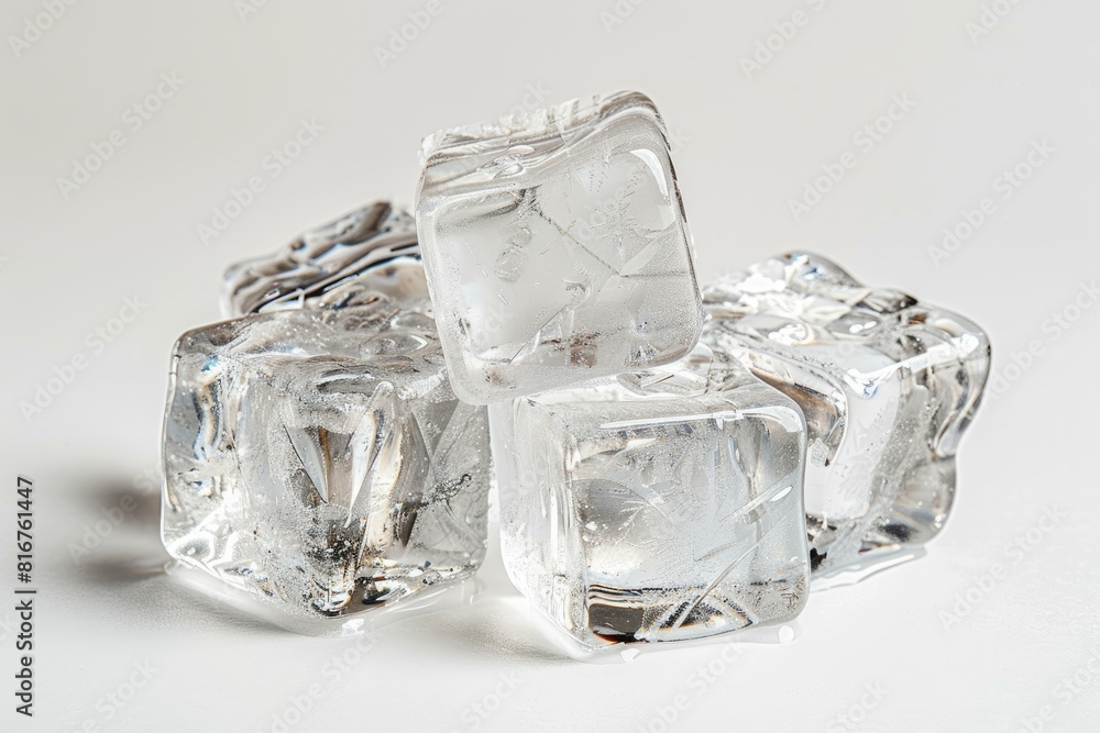 Aufkleber closeup of translucent ice cubes with a soft shadow, isolated on a white backdrop