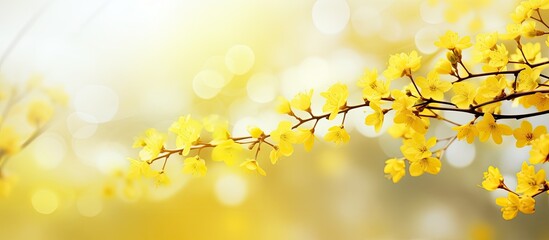Blurry spring background with yellow flowers. copy space available