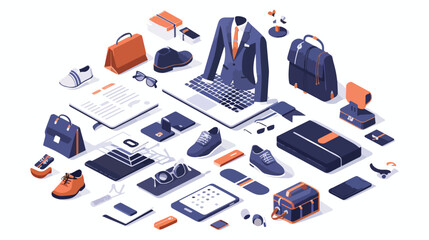 Business suit online shop Isometric concept Vector style