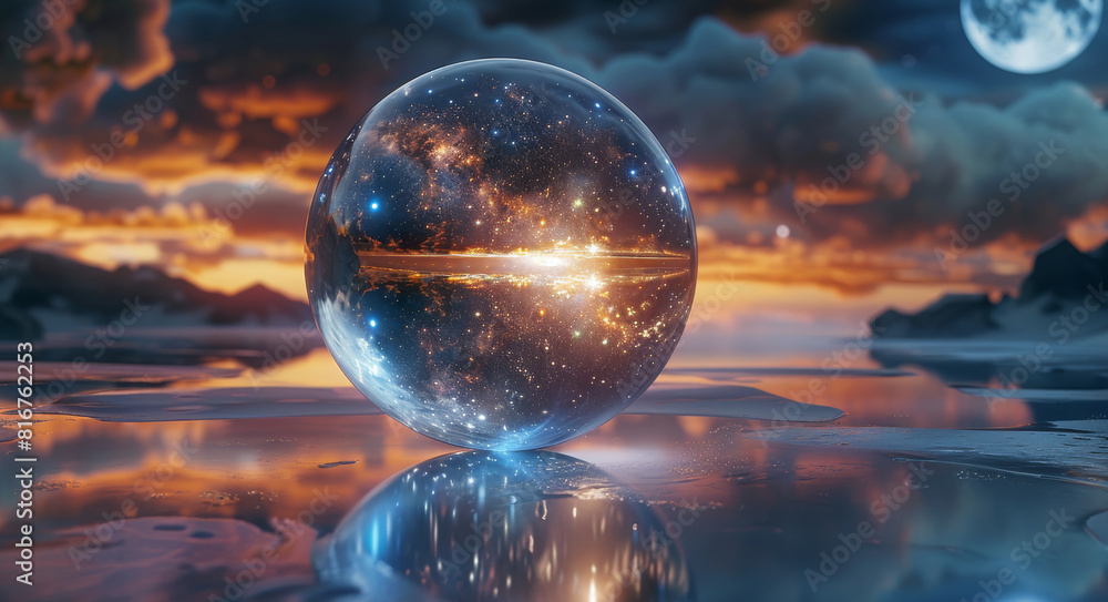 Aufkleber 3d render of in the silence of the cosmos, crystal ball echoes with the whispers of the stars. gener