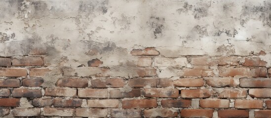 Blank White Grunge Old Brick Wall Horizontal Background Texture Closeup. copy space available