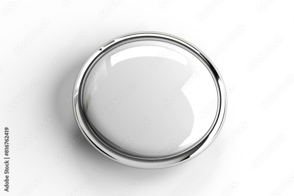 Poster a simple white button on a white surface. suitable for various design projects
