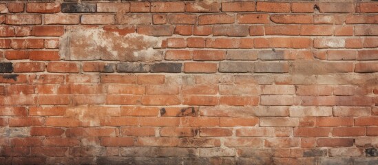 Big old red orange brick wall background with little holes Vintage brick texture A panoramic web...