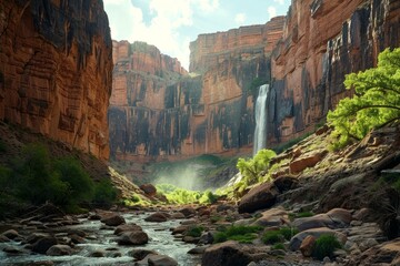 Scenic Canyon Landscape with Lush Greenery and Rugged Cliffs from Pikwizard