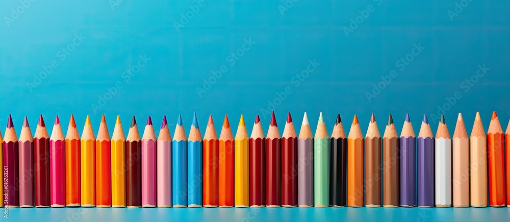 Aufkleber Colorful pencils arranged on a background leaving empty space for an image. copy space available