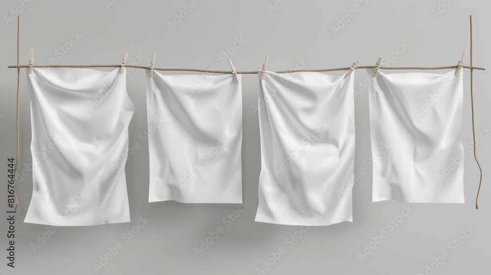 Poster an empty 3d empty textile material poster mockup set isolated on a transparent background. hanging c
