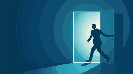 Businessman fast moving to opening door Vector style