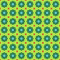 a green, red and yellow background with many star designs