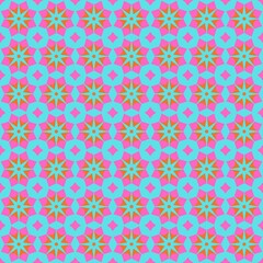 a very colorful blue and pink design with small stars on the top