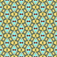 a tiled design with several squares in different colors and patterns