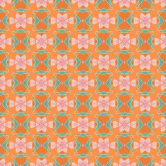 a pink and green abstract background with large triangles on an orange ground