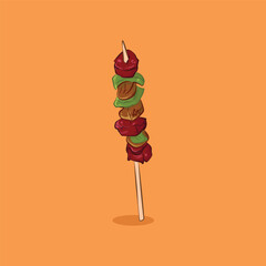 Vector illustration of meat and green pepper satay