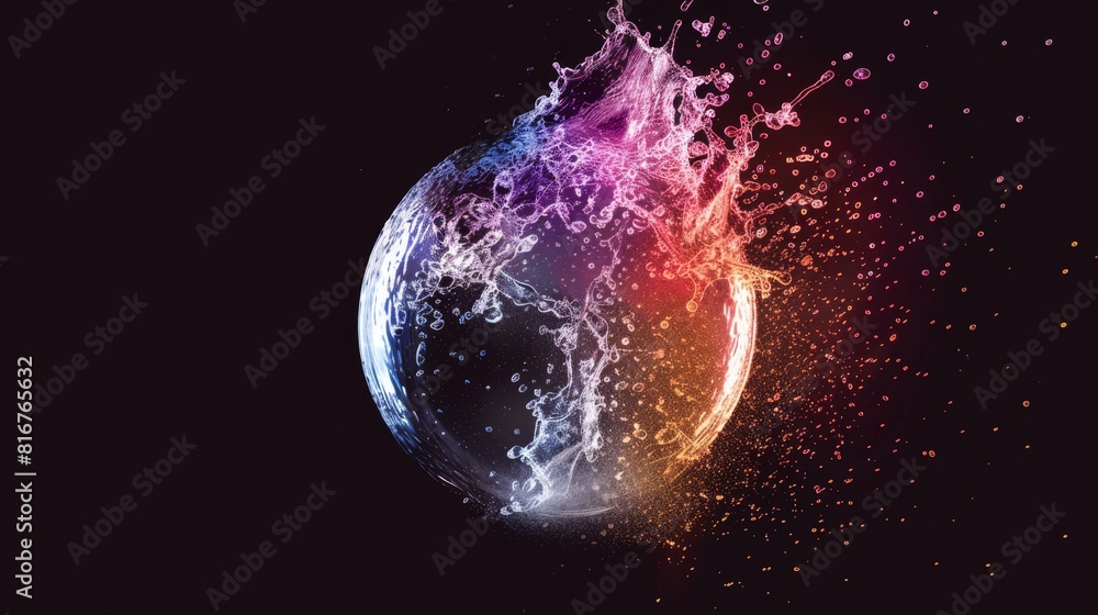Aufkleber an iridescent bubble burst explosion animation with rainbow reflections on a glass spectrum sheet. a