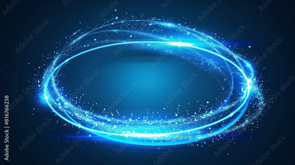 Poster modern illustration of a blue planet ring with a circle line sparkle. modern illustration of a space