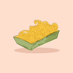 Vector illustration of spaghetti on a green food tray